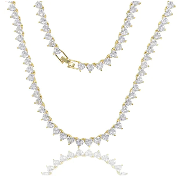 5A Heart CZ Tennis Necklace